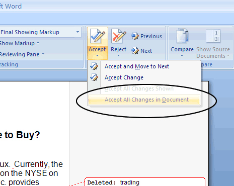 How to accept changes on word